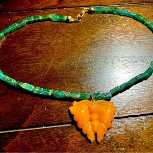 Newly made jade glass and agate butterfly choker